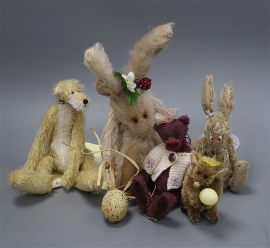 Five various mixed rabbits, etc.